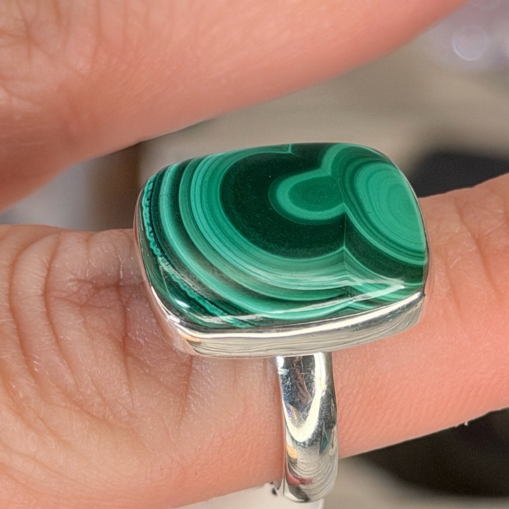 Square Congo Malachite Ring Solid 925 Sterling Si… - image 2